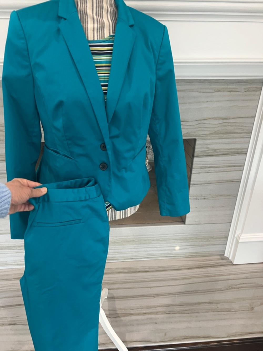 3 piece Teal Women's Blazer & Pant Set with top - Picture 3 of 8